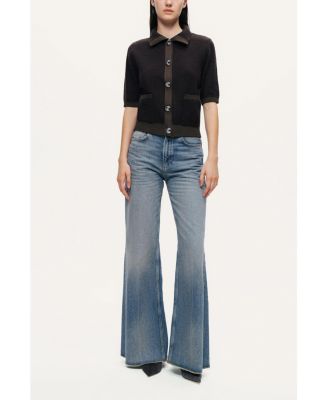 Women's Contrast-Trim Short-Sleeve Cardigan