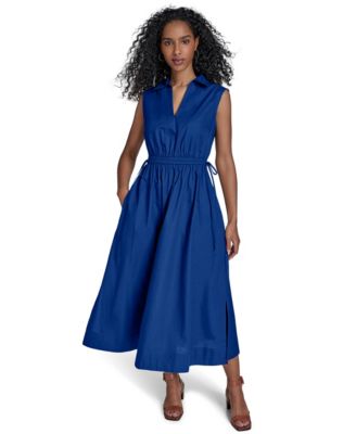 Women's Cotton Drawstring Sleeveless Midi Dress