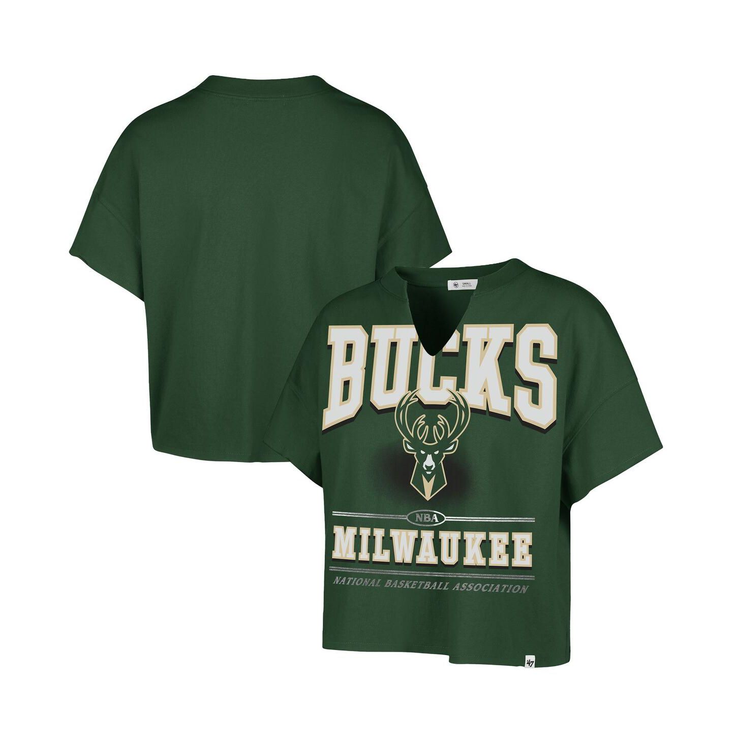 Женская футболка '47 Brand Hunter Green Milwaukee Bucks Elation Oversized Notch Neck — фото 1
