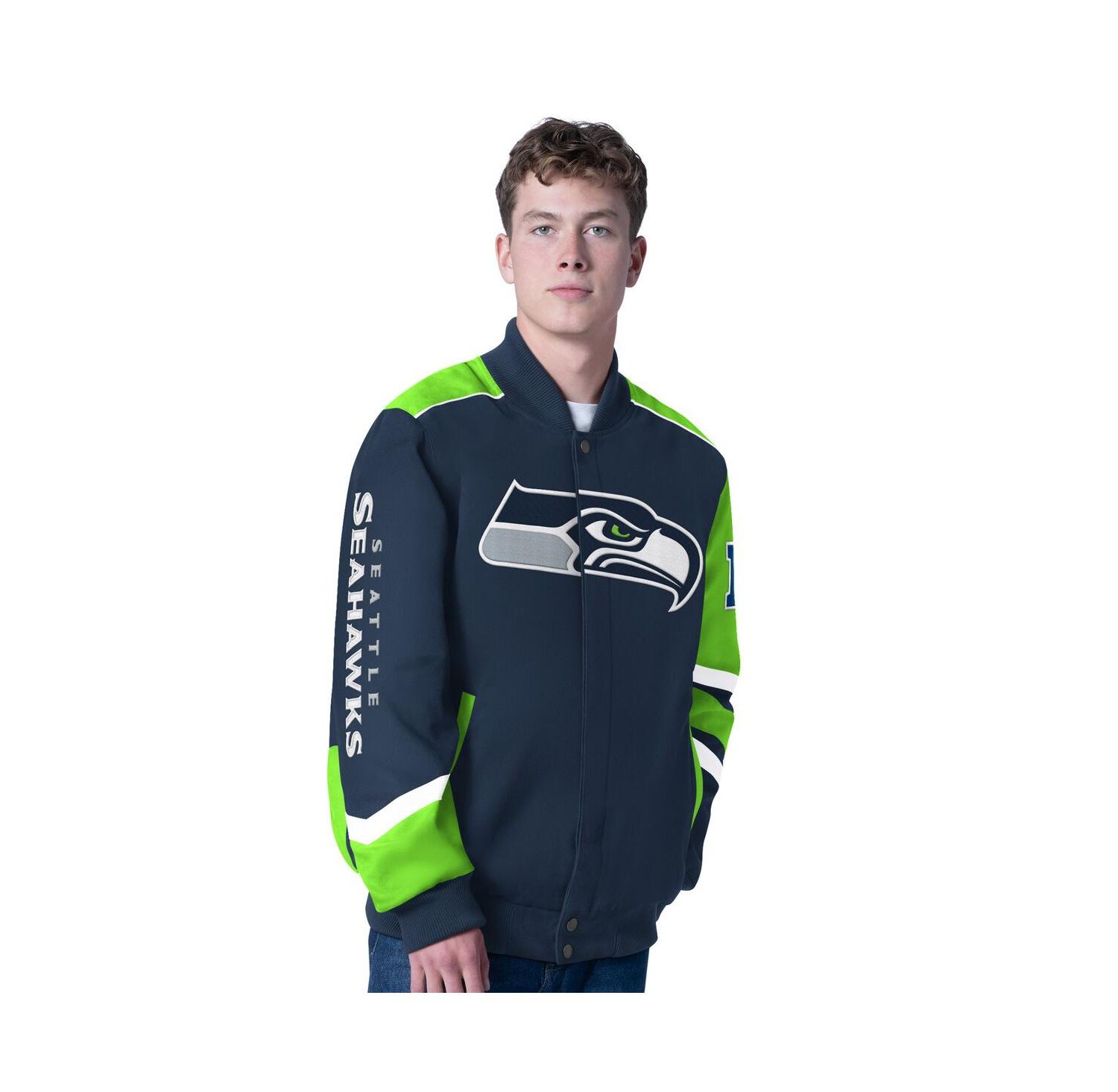 Men's College Navy Seattle Seahawks Prime Time Full-Zip Racing Jacket