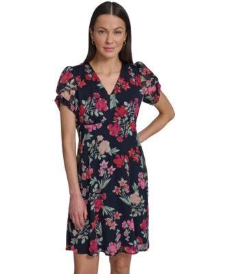 Petite Knot-Sleeve Printed Dress