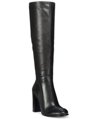 knee high black leather boots with heel