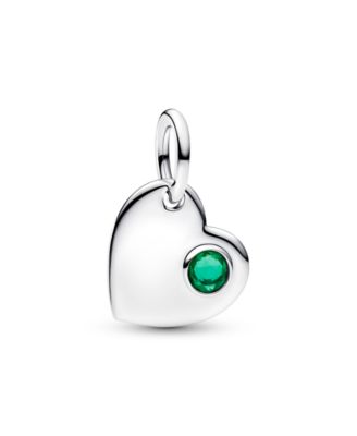 May Engravable Heart Green Stone Dangle Charm
