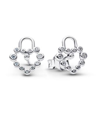 Sparkling Heart Padlock Stud Earrings
