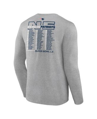 Men's Heather Gray New England Patriots Super Bowl LX Roster Long Sleeve T-Shirt
