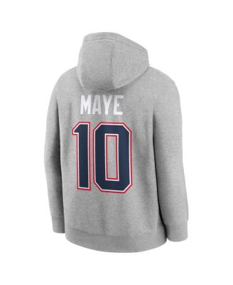 Men's Drake Maye Heather Gray New England Patriots Super Bowl LX Patch Name & Number Hoodie