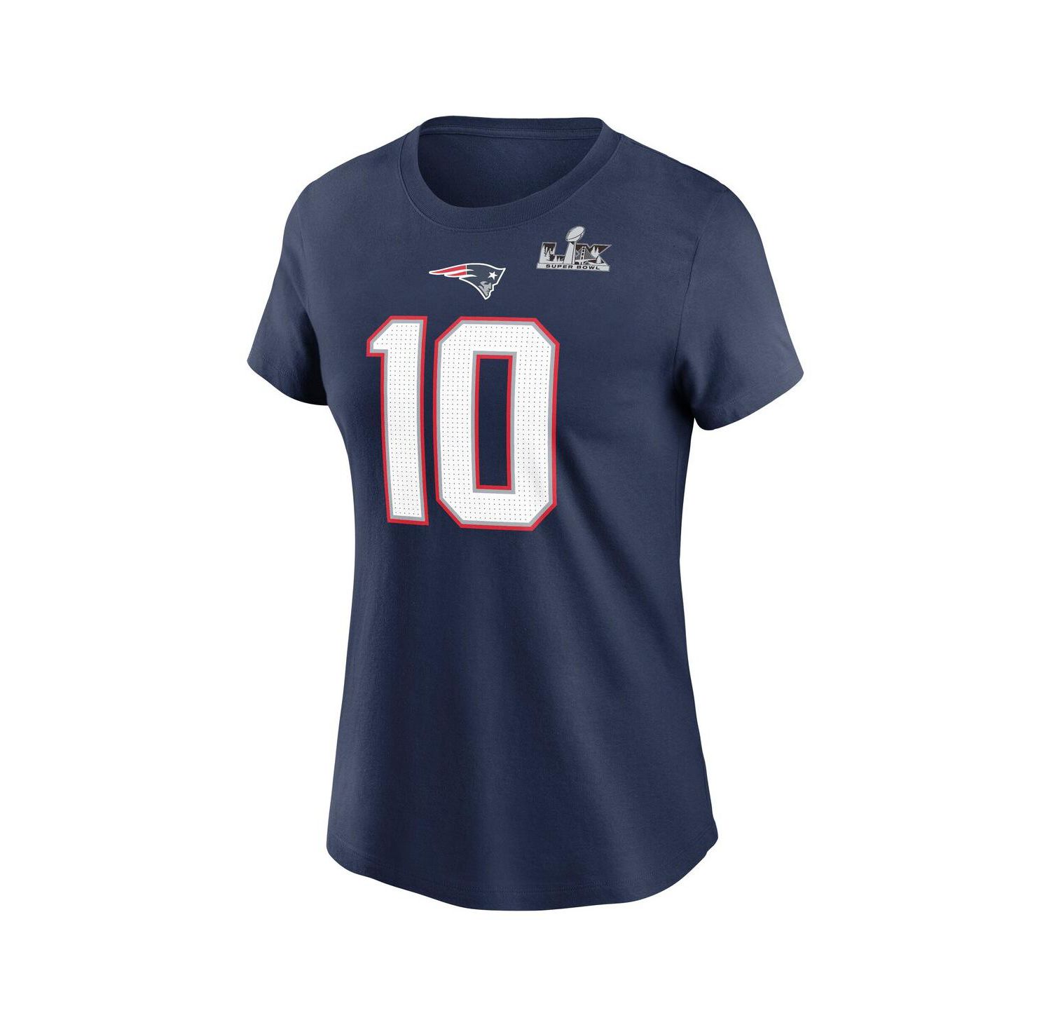Women's Drake Maye Navy New England Patriots Super Bowl LX Patch Name & Number T-Shirt