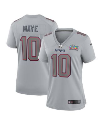 Women's Drake Maye Silver New England Patriots Super Bowl LX Patch Atmosphere Fashion Game Jersey