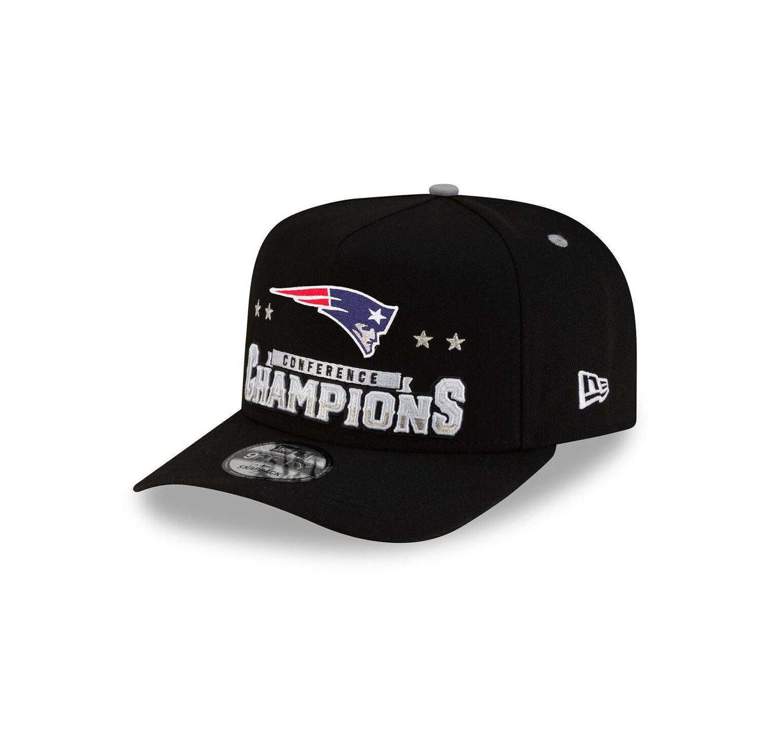 Men's Black New England Patriots 2025 AFC Champions Locker Room Trophy Collection A-Frame 9FIFTY Snapback Hat