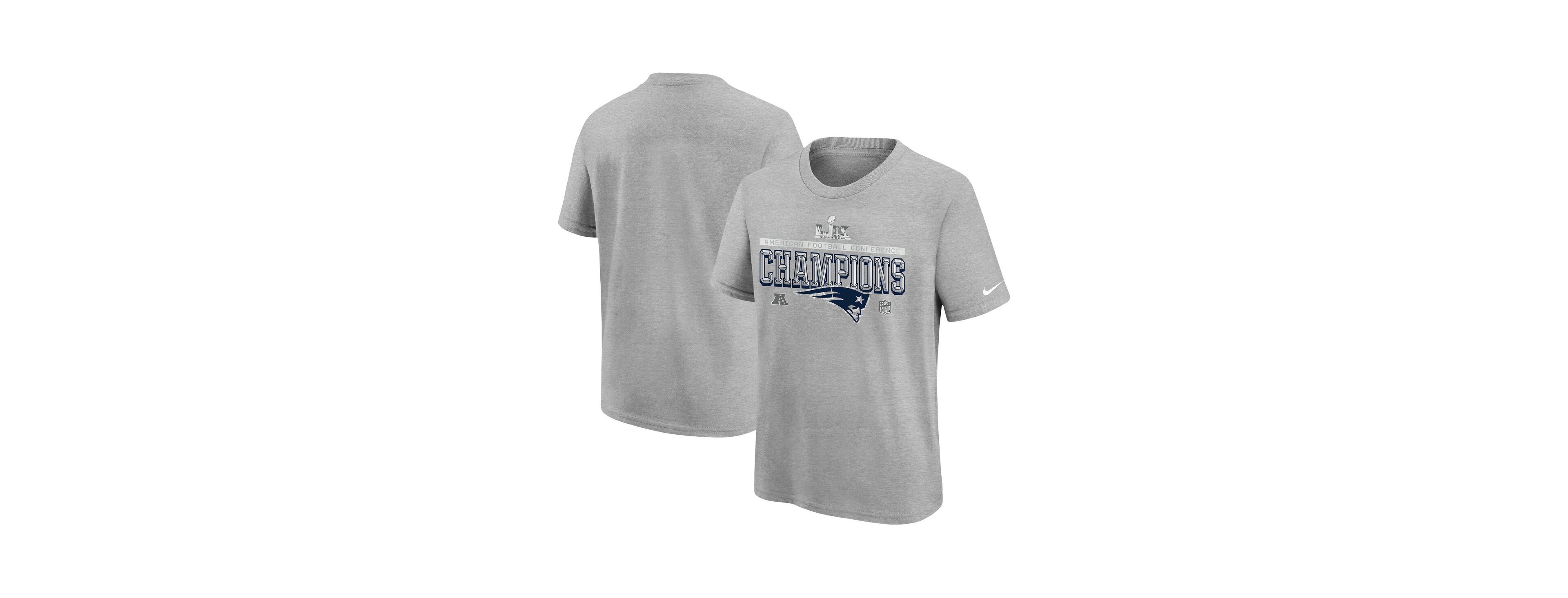 Nike Big Boys and Girls Gray New England Patriots 2025 Afc Champions Locker Room Trophy Collection Authentic T-Shirt