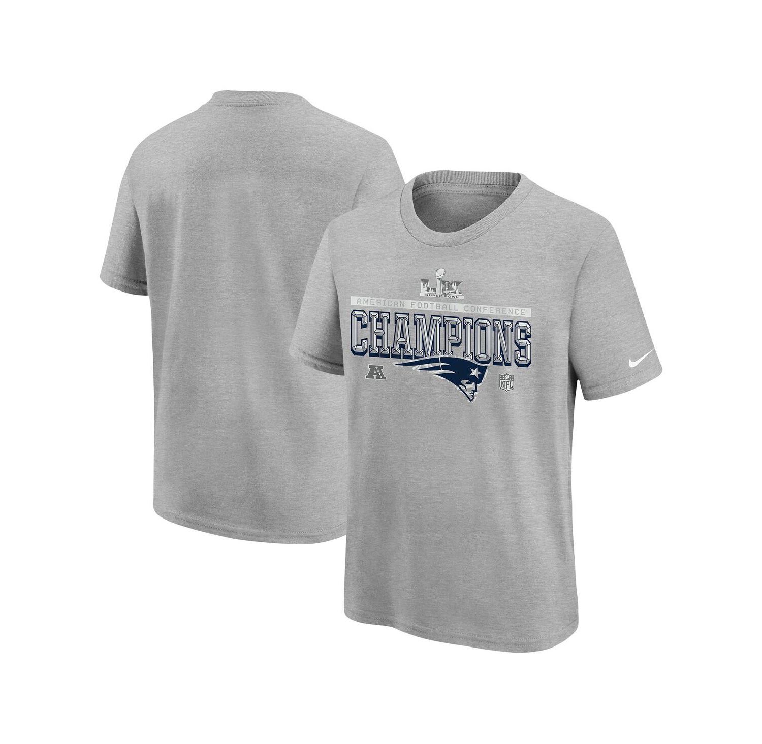 Big Boys and Girls Gray New England Patriots 2025 AFC Champions Locker Room Trophy Collection Authentic T-Shirt