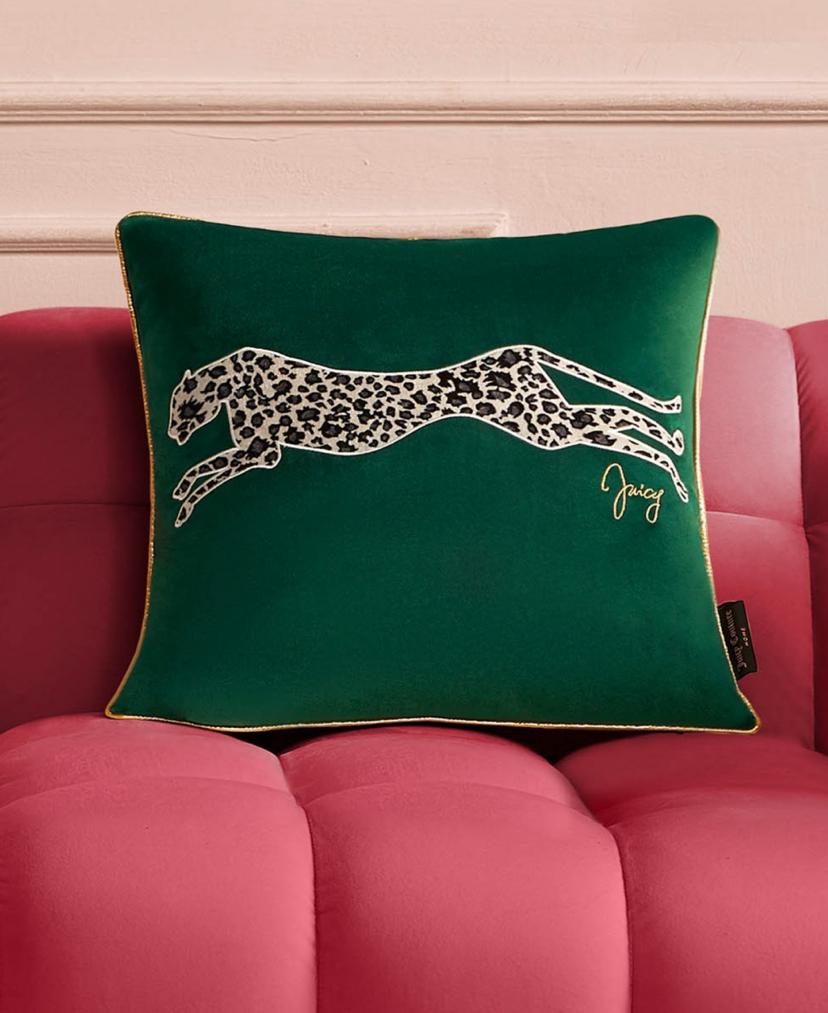 Juicy Couture Embroidered Velvet Cheetah Decorative Pillow, 18" x 18"