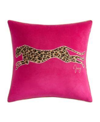 Embroidered Velvet Cheetah Decorative Pillow, 18" x 18"