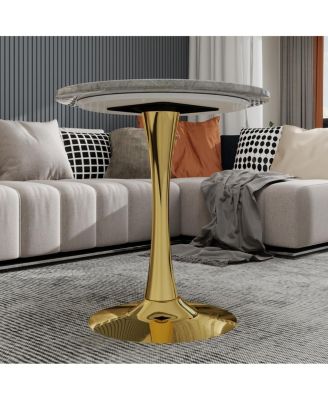  Gold 27.6" Mid-Century Modern Coffee/Dining Table with Round Marble Top.