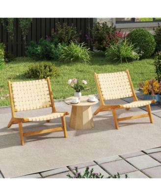 Teak Wood Patio Chair w/Webbing Seat & Backrest Mid-century Accent Chair