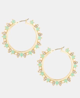 Medium Crystal & Imitation Pearl Beaded Hoop Earrings, 1.52" 