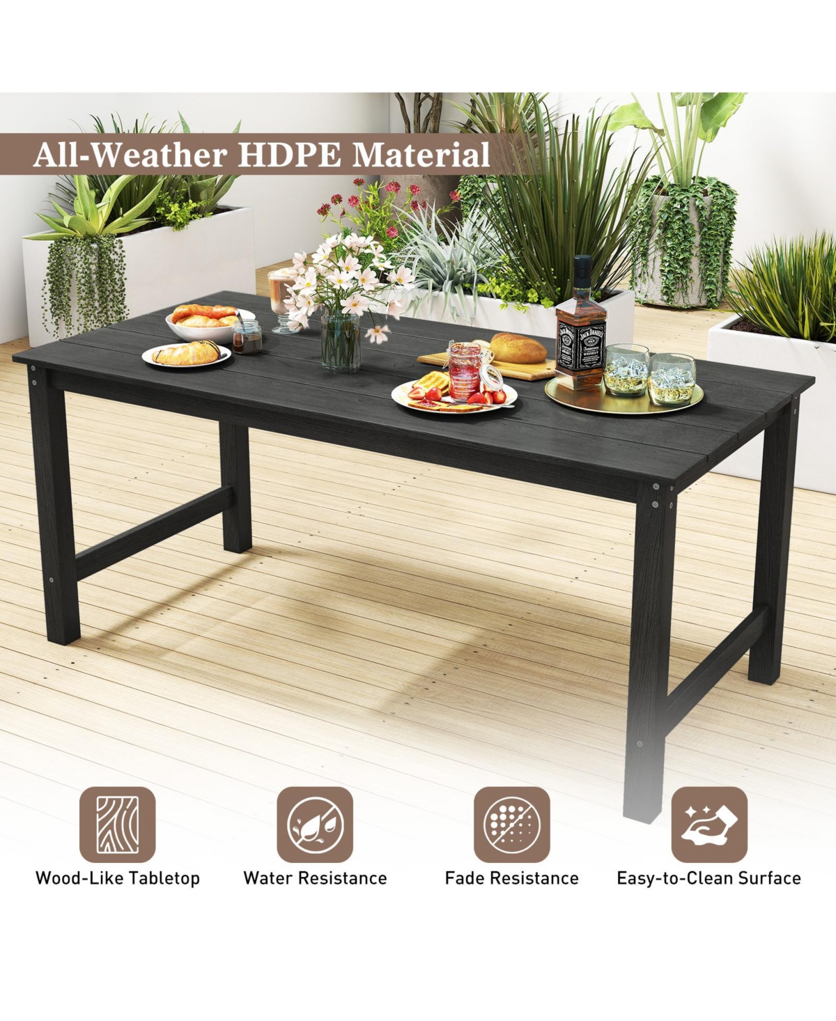 Gymax Hdpe Outdoor Dining Table for 6 Person 67'' Patio w/ Wood-Like Tabletop