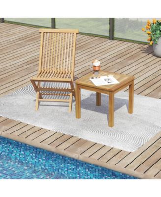 2PCS Outdoor Square Teak Wood End Table Coffee Table for Porch Deck Garden Patio
