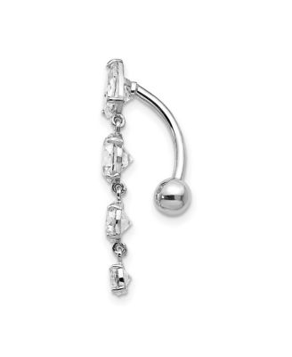 Solid 10k Yellow or White Gold Polished Screw back 14g Graduating Pear and Round Cubic Zirconia Belly Ring Dangle