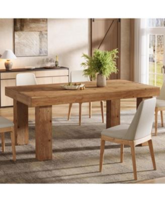 63-Inch Solid Wood Dining Table for 4-6, Wooden Rectangular Dinner Tables, Farmhouse Kitchen Table with Heavy Duty Legs