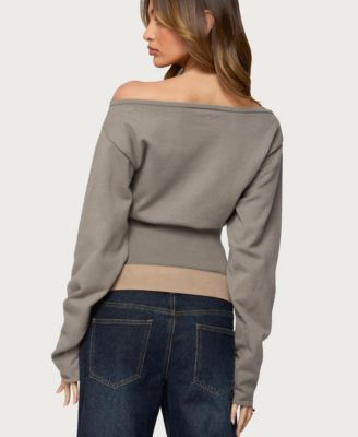 Women's Carmela Iridescent Button Off Shoulder Sweater