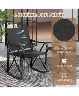 3 Piece Patio Rocking Set 2 Rocking Chairs w/ Tempered Glass Side Table