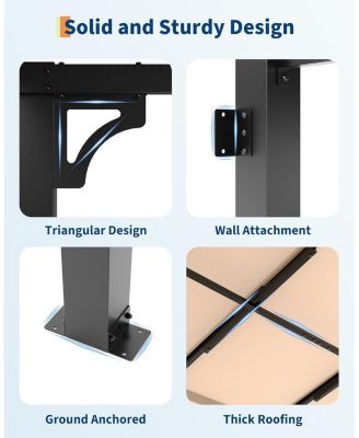 12x20 Wall-Mounted Hardtop Gazebo, UV-Resistant Polycarbonate Roof, Reinforced Aluminum Pergola for Patio & Deck