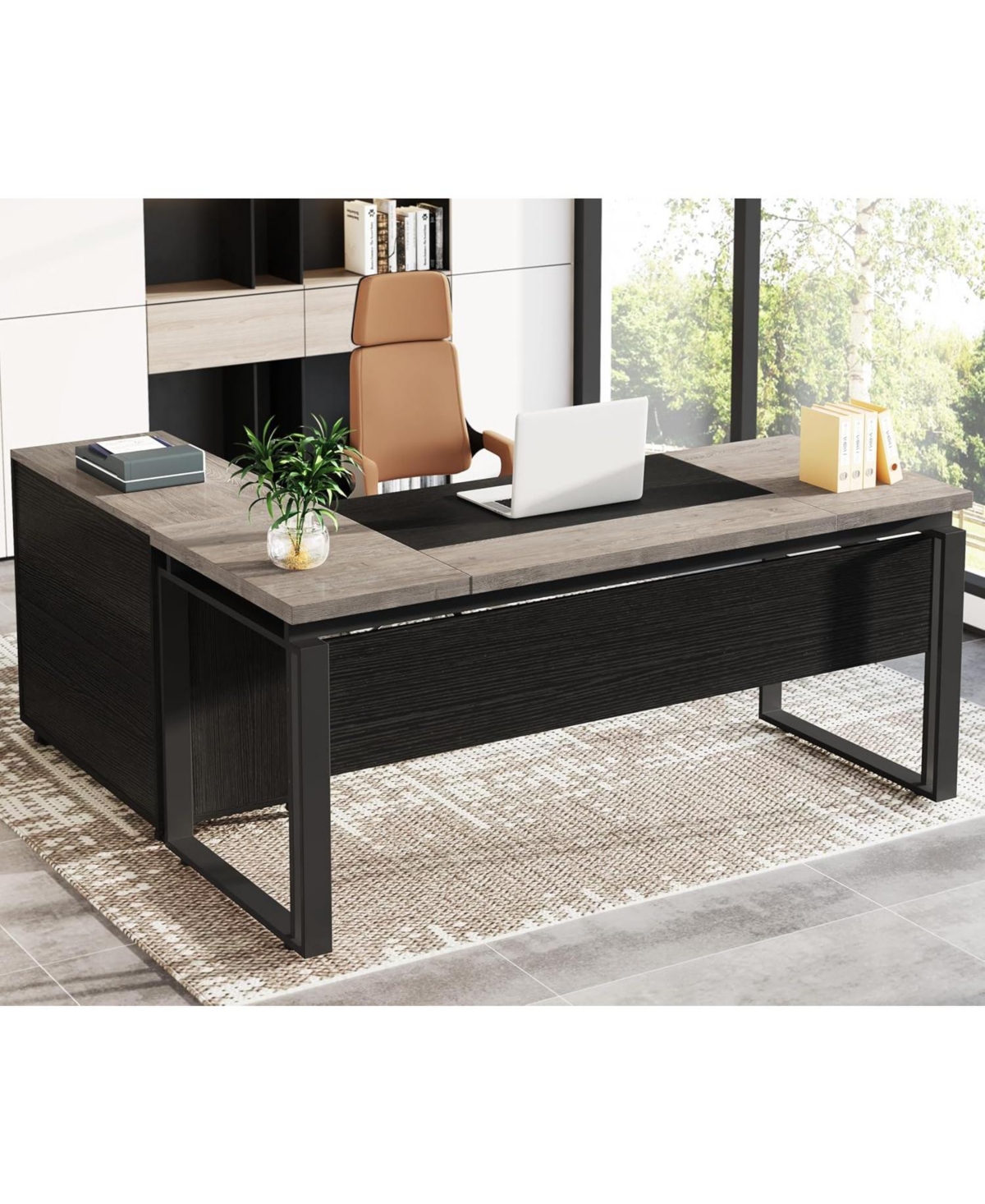 Tribesigns Office Desk with File Cabinet, Computer Executive Desk with Drawer Cabinet Set, L-Shaped