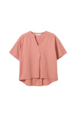 Women's Short Sleeve V-Neck Dipped Hem Blouse