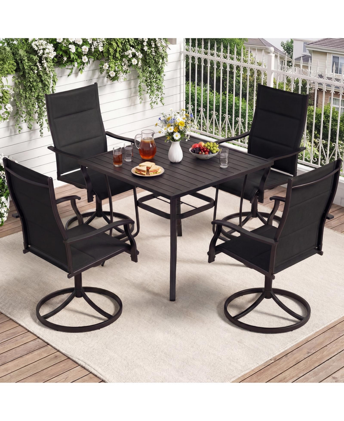 Gymax Padded Patio Swivel Chairs Set of 4 Ergonomic Outdoor Dining