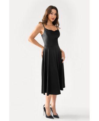Women's Shapewear Strappy Cowl Neck Fit & Flare Midi Dress