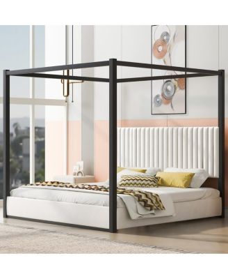 King Size Upholstery Canopy Platform Bed with Headboard