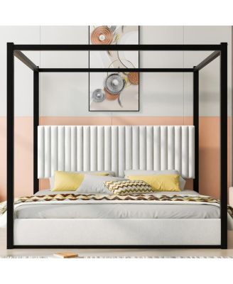 King Size Upholstery Canopy Platform Bed with Headboard