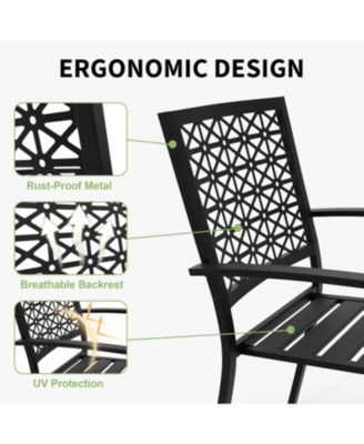 3-Piece Iron Art Patio Bistro Set, Table & 2 Stackable Chairs, Outdoor Furniture for Patio, Balcony & Porch, Black