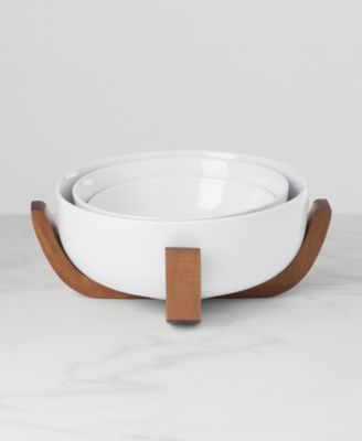 24 Seven Colors Nesting Bowls with Wood Stand, Set of 4