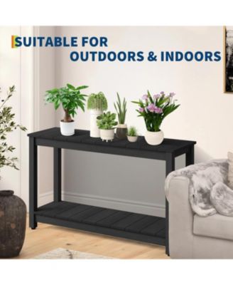  2-Shelf Console Table, Indoor Outdoor 2-Tier Patio Buffet Table with Adjustable Foot Pad, Wooden Bar Storage Organizer