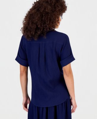 Petite Short-Sleeve Button-Front Shirt 