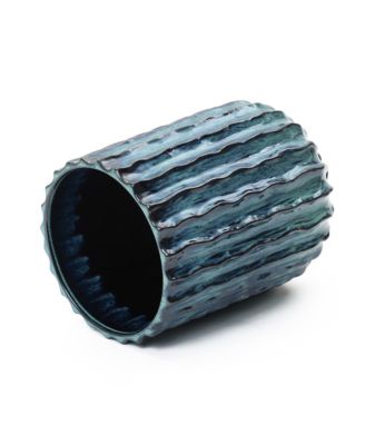 Verdant Rise Ribbed Ceramic Planter, Coastal Gradient Decorative Pot for Indoor/Outdoor Decor