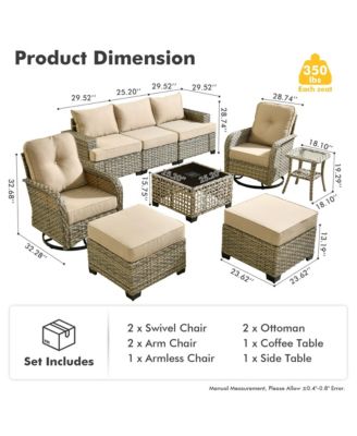 9 Pieces Wicker Outdoor Patio Furniture Set,Rattan Modular Sectional Sofa,Outside Swivel Rocking Chairs Coversation Set with Side Table