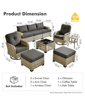 9 Pieces Wicker Outdoor Patio Furniture Set,Rattan Modular Sectional Sofa,Outside Swivel Rocking Chairs Coversation Set with Side Table