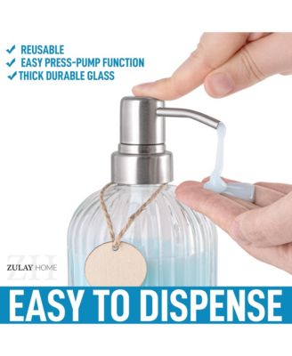 16oz Glass Hand Soap Dispenser for Bathroom - Easy Press-Pump Bathroom Soap Dispenser with Birchwood Tag