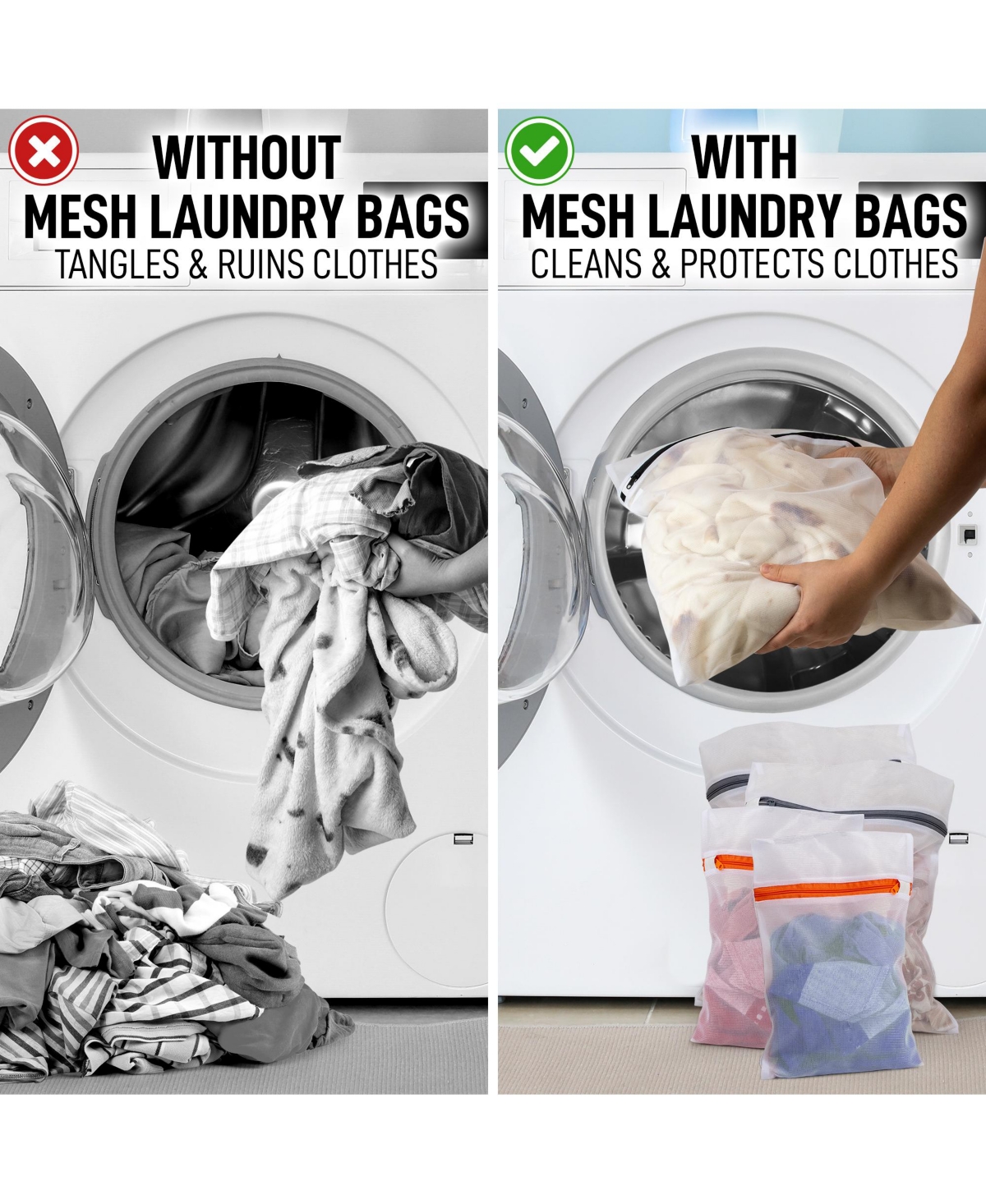 Zulay Kitchen 5 Pack Mix Size Reusable Mesh Laundry Bags for Delicates and Washing Machine (2 Small, 2 Medium, 1 Large)