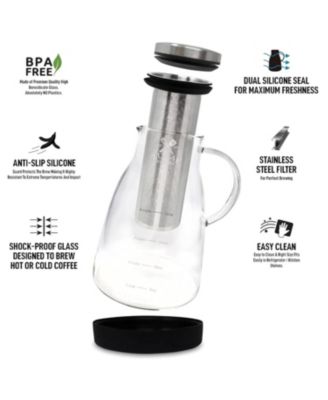 Airtight Cold Brew Coffee Maker with Extra Thick Glass Carafe, Stainless Steel Mesh Filter, and Non-Slip Silicone Base