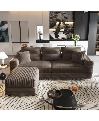  82.7" Plush Corduroy 3-Seat Sofa with Movable Ottoman
