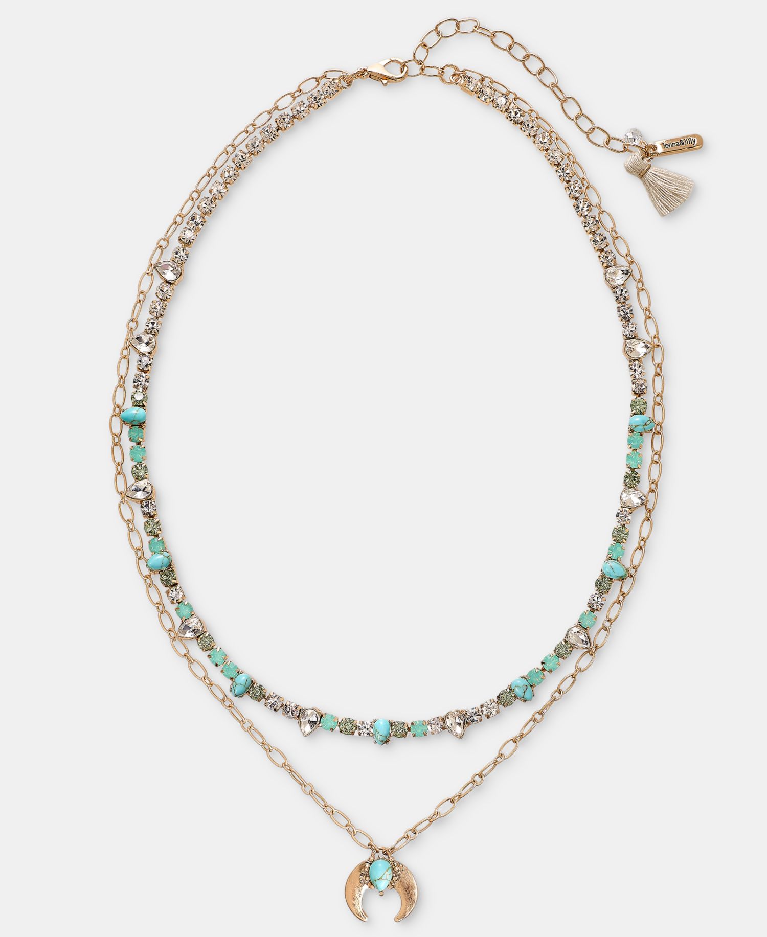 Mixed Stone Layered Pendant Necklace, 16" + 3" extender