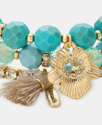 3-Pc. Set Flower Charm Beaded Stretch Bracelets