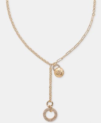 Gold-Tone Drama Crystal Logo Charm Y Necklace