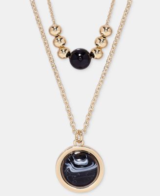 Jet Two Row Cabachon Pendant Necklace