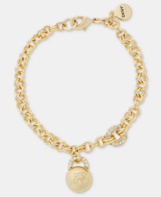 Gold-Tone Drama Crystal Logo Charm Flex Bracelet 