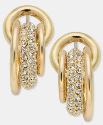 Gold-Tone Crystal Pav&eacute; Shaky Ring Doorknocker Earrings